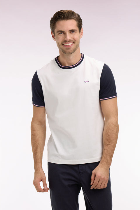 T-shirt à manches courtes en coton blanc manches marine coupe regular - Image 3