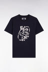 T-shirt à manches courtes en coton marine sérigraphié coupe regular
