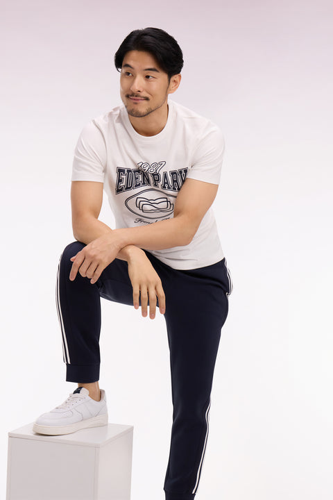 T-shirt à manches courtes en coton écru sérigraphie marine coupe regular - Image 1