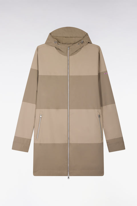 Parka longue kaki à rayures camaïeu et capuche intégrée - Image 2