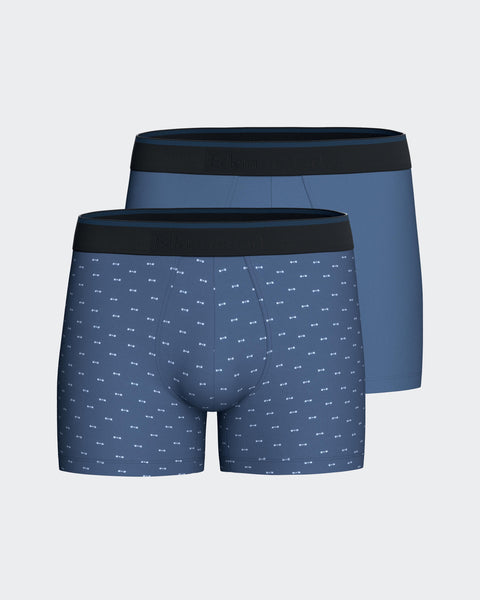Lot de deux boxers en jersey de coton stretch bleu uni et micromotifs - Image 1