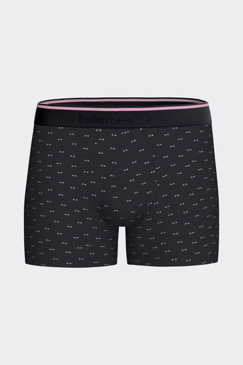 Lot de deux boxers en jersey de coton stretch marine uni et micromotifs - Image 3