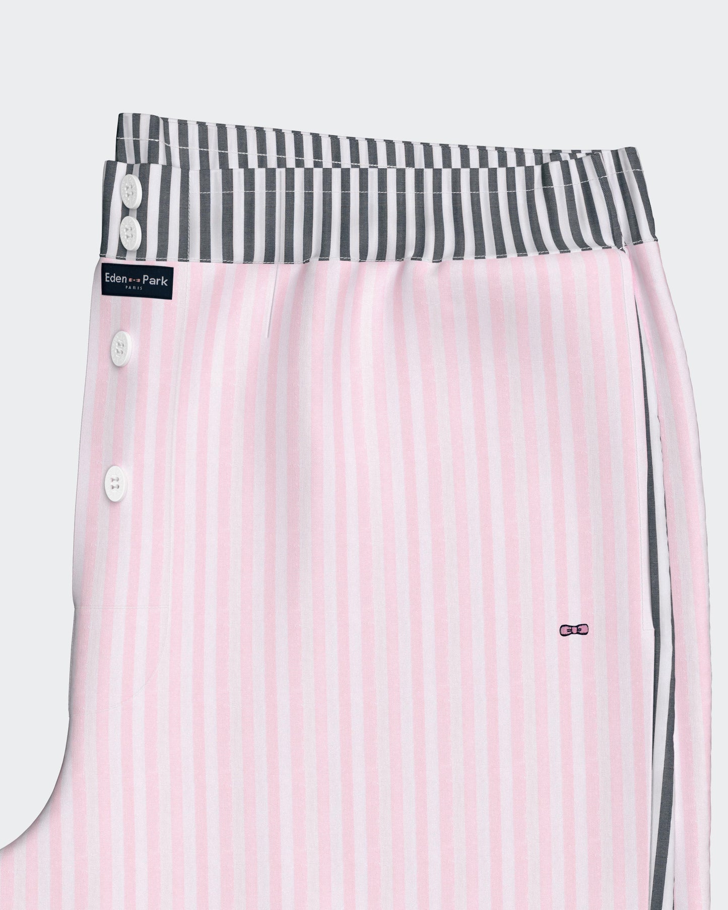 Pyjama long en coton à rayures bicolores marine et roses