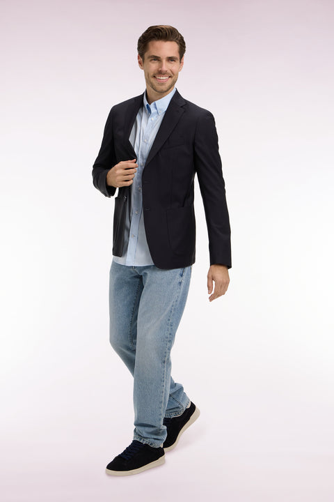 Veste blazer en laine recyclée mélangée marine - Image 1