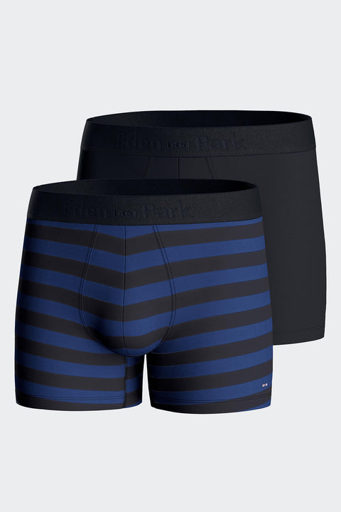 Lot de deux boxers unis et cerclés en jersey de coton stretch marine - Image 1