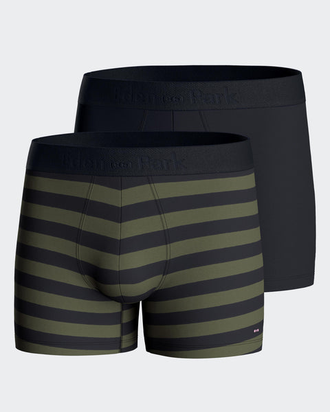 Lot de deux boxers unis et cerclés en jersey de coton stretch marine et kaki - Image 3