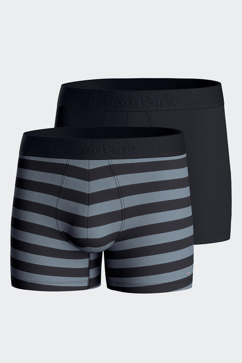 Lot de deux boxers unis et cerclés en jersey de coton stretch marine et gris - Image 1