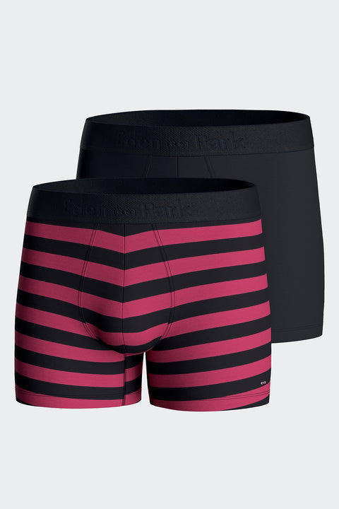 Lot de deux boxers unis et cerclés en jersey de coton stretch marine et fuchsia - Image 1
