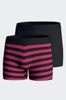 Lot de deux boxers unis et cerclés en jersey de coton stretch marine et fuchsia