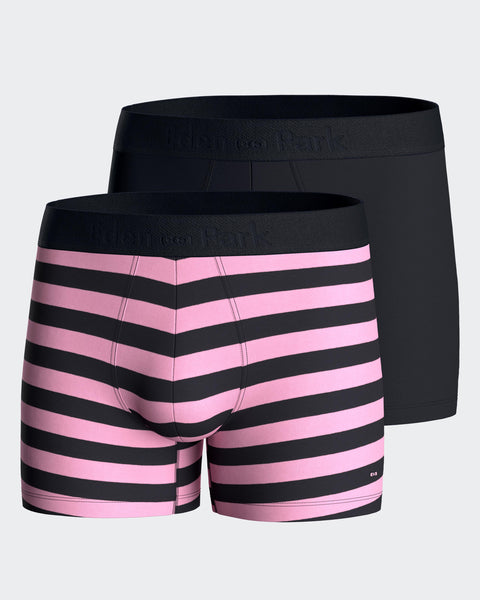 Lot de deux boxers unis et cerclés en jersey de coton stretch marine et rose - Image 3