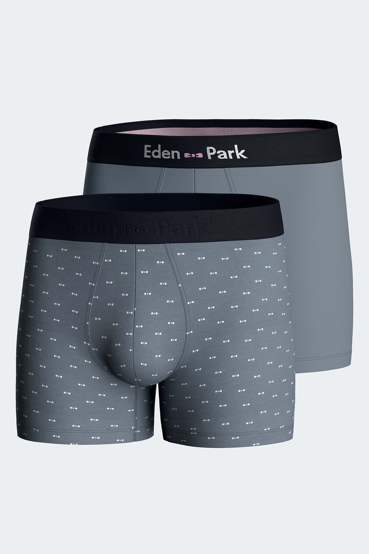 Lot de deux boxers unis et imprimés en jersey de coton stretch bleu gris