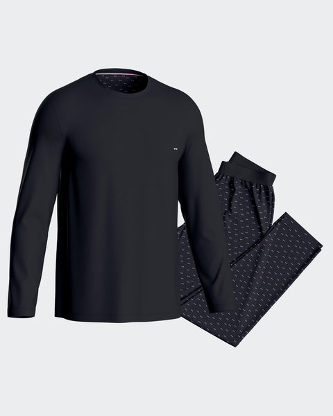 Pyjama long en jersey de coton marine - Image 1