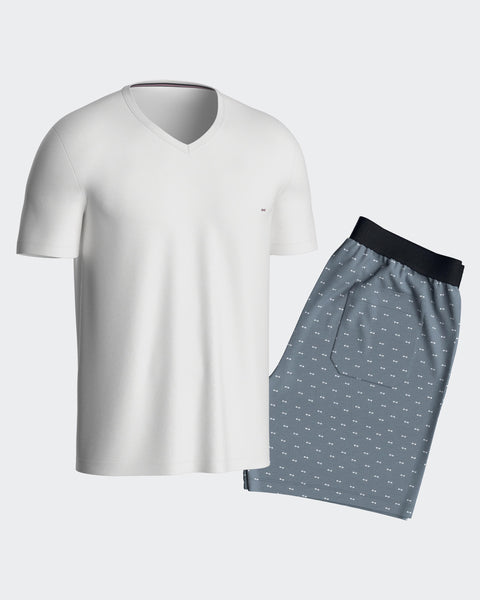 Pyjama court en jersey de coton gris short à micromotifs - Image 3