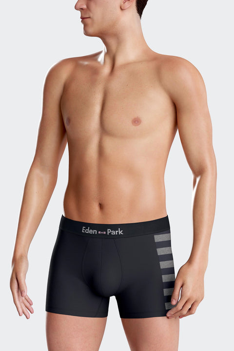 Set of 2 navy blue stretch cotton boxers with grey stripes - Image 3