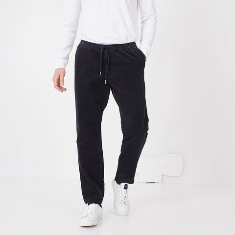 Pantalon bleu marine en velours de coton stretch - Image 1