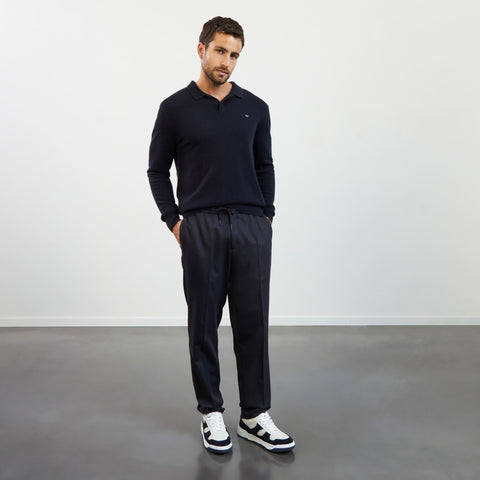 Dark blue wool mix trousers with broken fold - Image 1