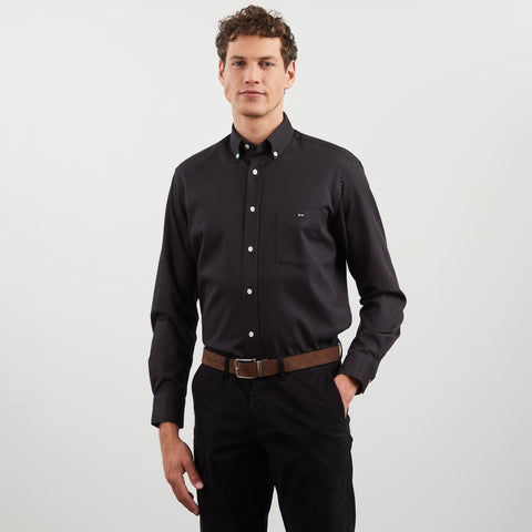Plain dark grey shirt in cotton pique - Image 3