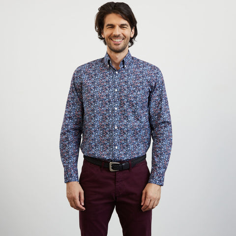 Chemise bleue imprimé exclusif fleuri - Image 3