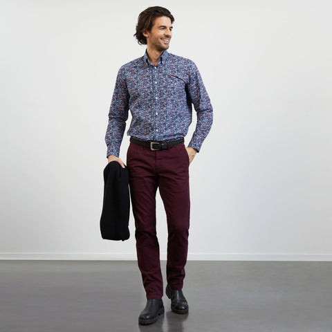 Chemise bleue imprimé exclusif fleuri - Image 1