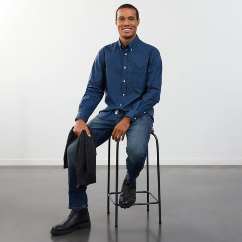 Dark blue shirt with geometric micro motifs - Image 3