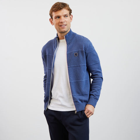 Cardigan bleu zippé en jeu de maille - Image 1
