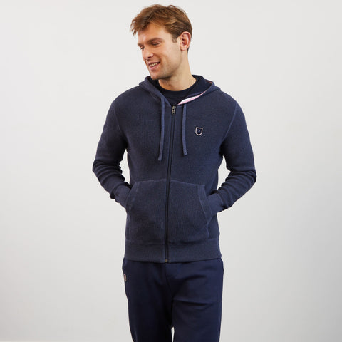 Cardigan bleu marine zippé en maille gaufrée - Image 3