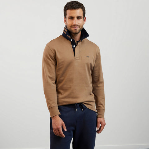 Dark beige long-sleeved rugby shirt - Image 1