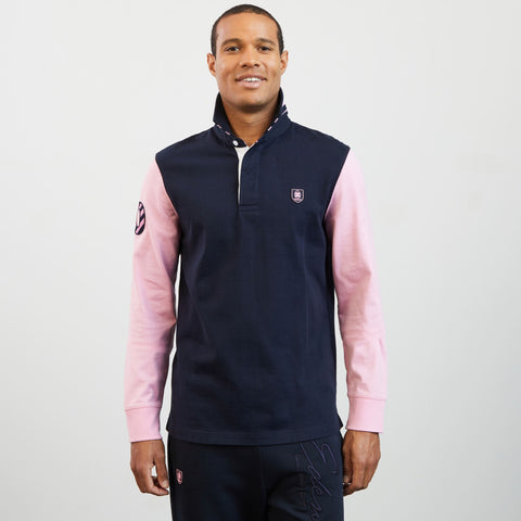 Pink long-sleeved colourblock rugby shirt - Image 3