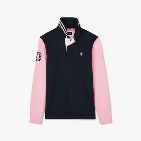 Pink long-sleeved colourblock rugby shirt - Image 2