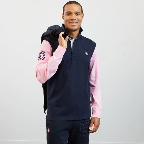 Pink long-sleeved colourblock rugby shirt - Image 1