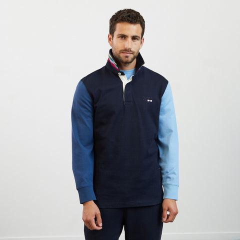 Blue long-sleeved colourblock rugby shirt - Image 3