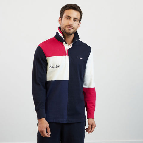 Dark blue colourblock rugby shirt with 2023 embroidery - Image 1