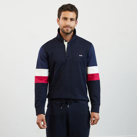 Dark blue colourblock rugby shirt with 2023 embroidery - Image 1