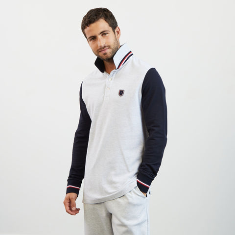 Polo gris clair colorblock manches longues - Image 3