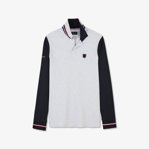 Polo gris clair colorblock manches longues - Image 2