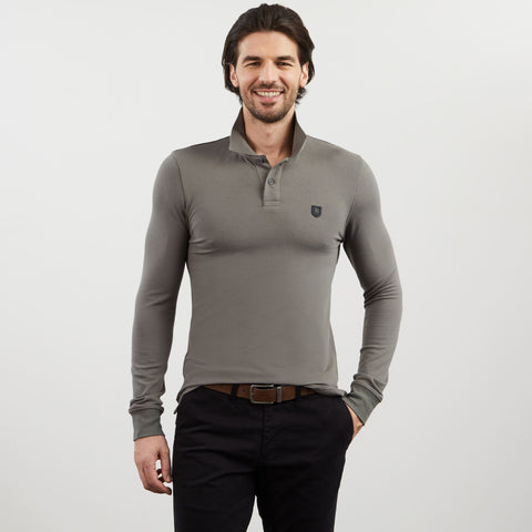 Polo gris foncé manches longues - Image 1