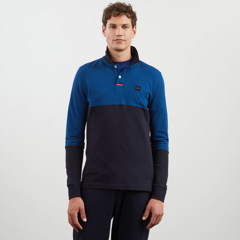 Polo bleu colorblock à inscription jacquard - Image 3