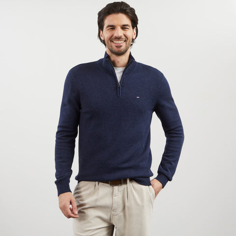 Dark blue zip-neck jumper - Image 1