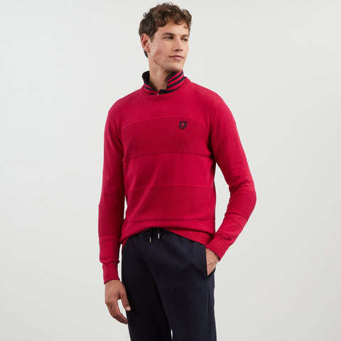 Pink round-neck jumper in combination knit - Image 1