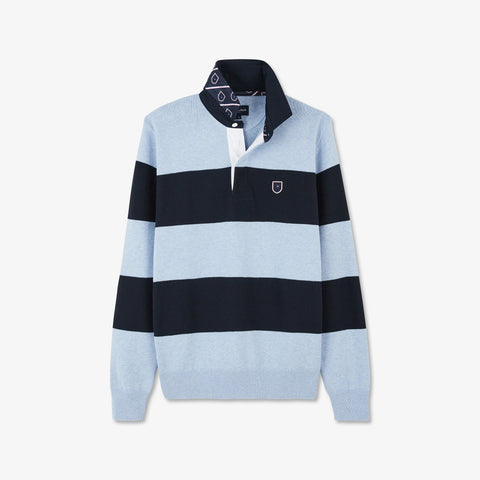 Pull bleu clair rayé à col polo - Image 2