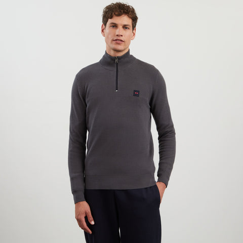 Pull gris foncé camionneur en maille fantaisie - Image 3