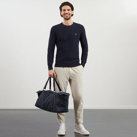 Dark blue jumper in decorative cable knit - Image 1