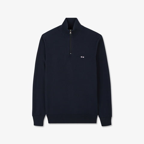 Dark blue zip-neck jumper in decorative cable knit - Image 2