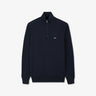 Dark blue zip-neck jumper in decorative cable knit