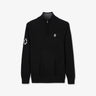 Black zip-neck jumper with no. 10 embroidery