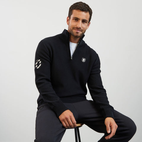Black zip-neck jumper with no. 10 embroidery - Image 1