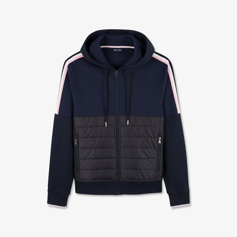 Sweat bleu foncé bimatière à détails tricolores - Image 2