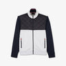 Sweat gris clair zippé bimatière à détails tricolores