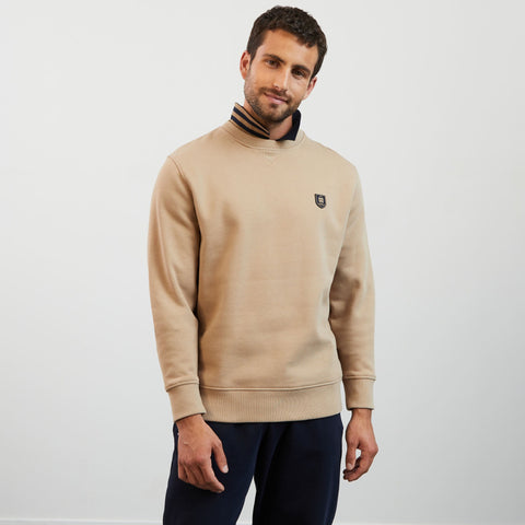 Sweat beige uni à col rond - Image 3