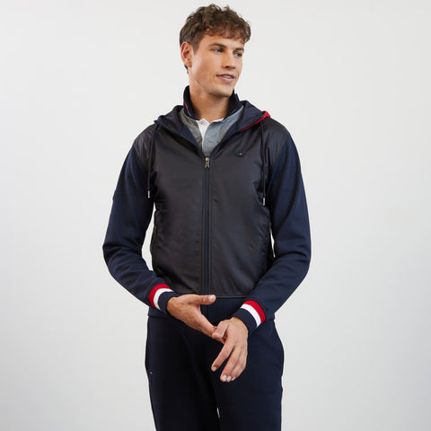 Sweat bleu marine colorblock zippé à capuche - Image 1
